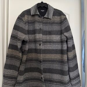 Express Men's Gray and Black Striped Jacket